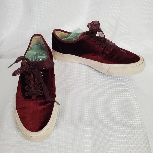 J. Crew Shoes - J.Crew SeaVees Womens Sz 8.5 Sneakers Legend Burgundy Velvet Sheer Ribbon Laces
